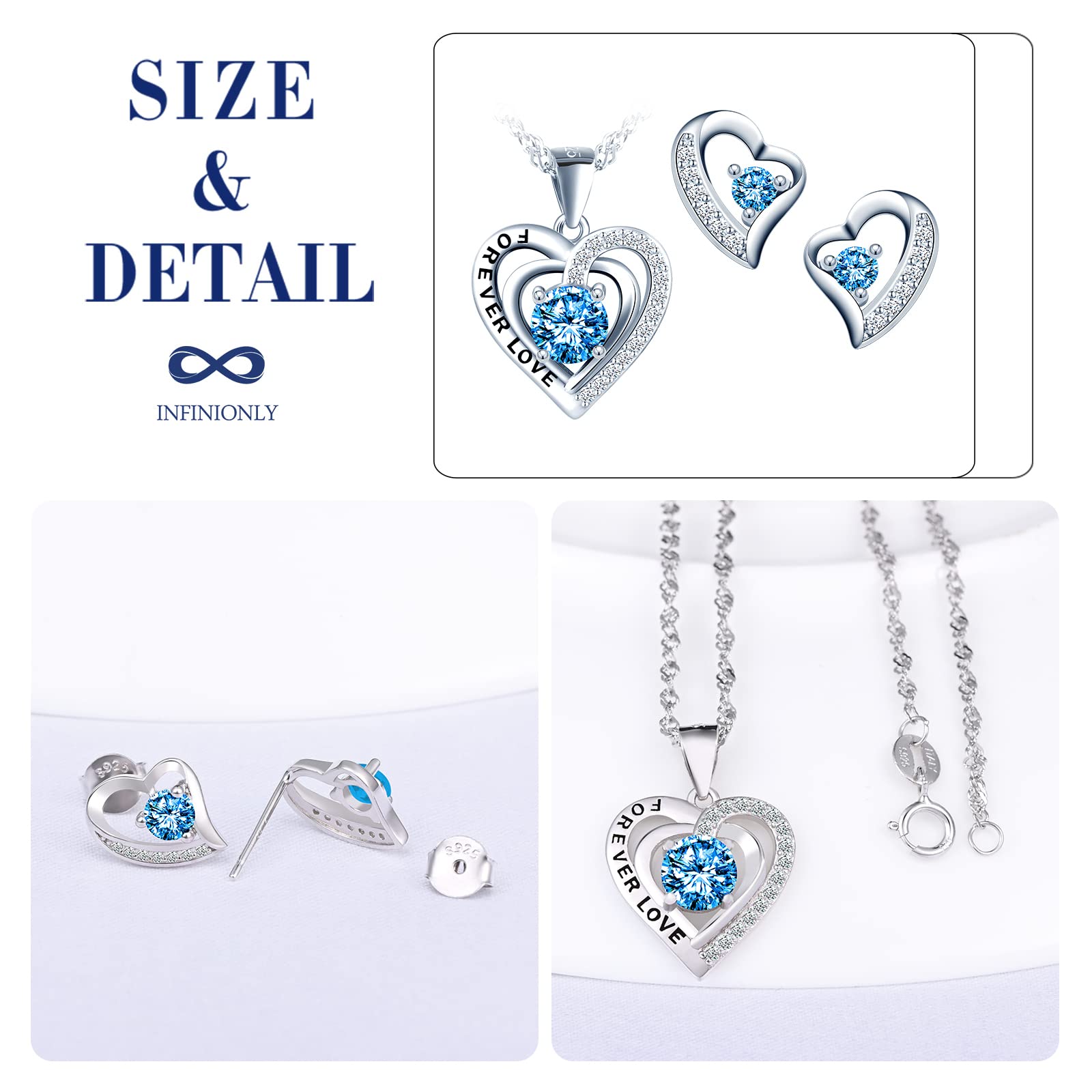 INFINIONLY Fashion Necklaces parure cuore azzurro 45cm