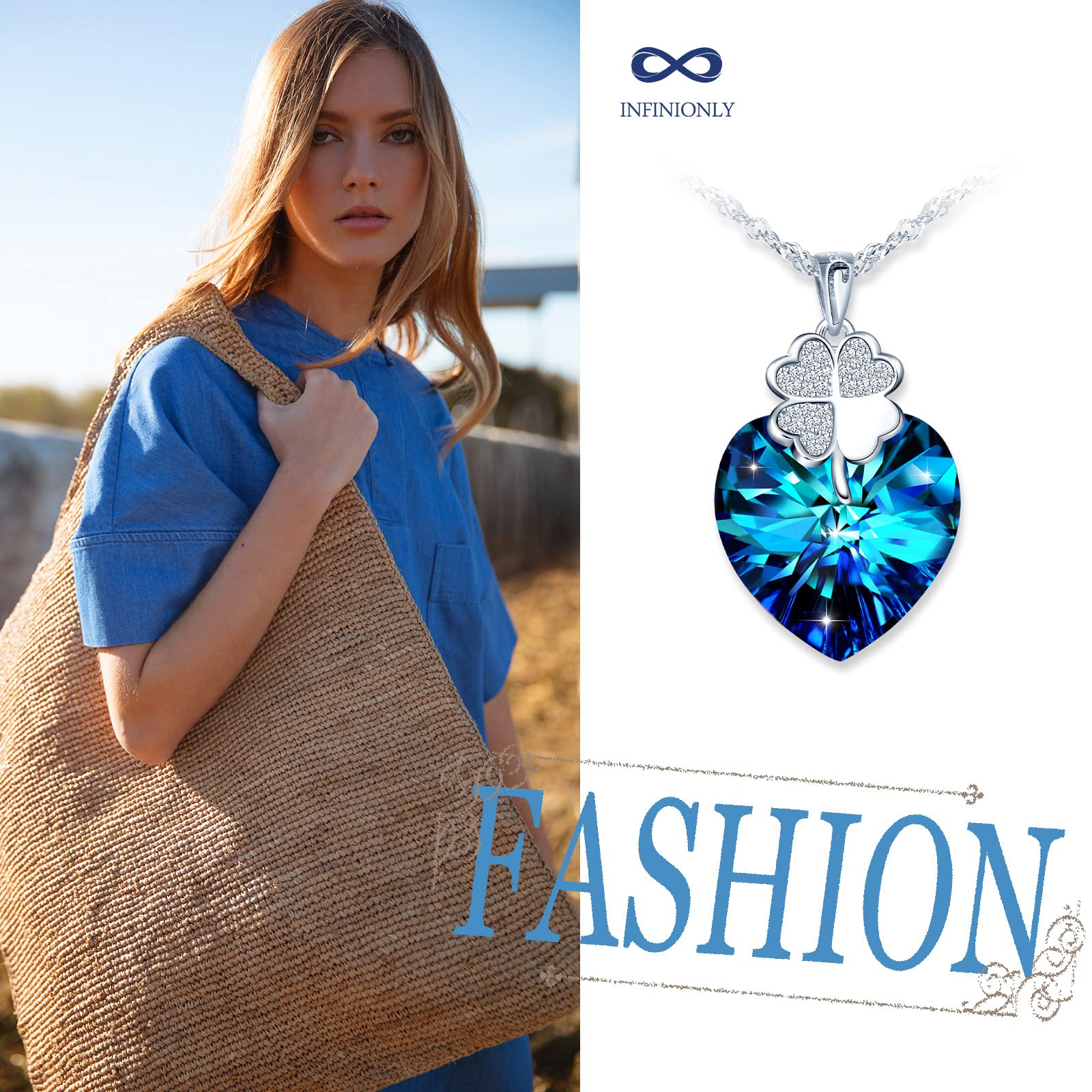 INFINIONLY Fashion Necklaces collana cuore blu oceano 45 cm