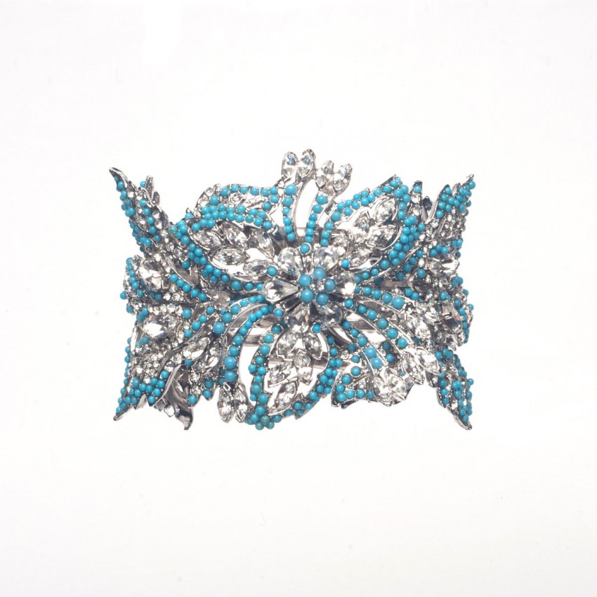 Chic Ad Hoc Bracciale Rigido Fiori Argento Turchese