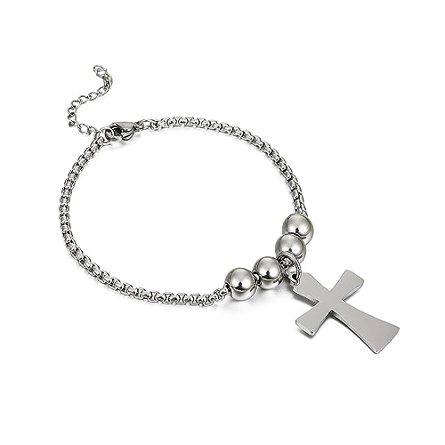 EUEAVAN Bracciale Croce Acciaio Inox Sfera Uomo Senza Pietra