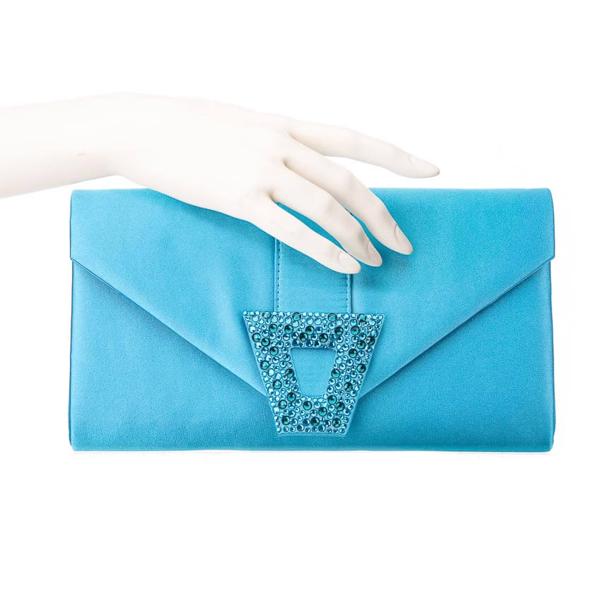 Chic Ad Hoc Borse Pochette busta satin strass blu pavone