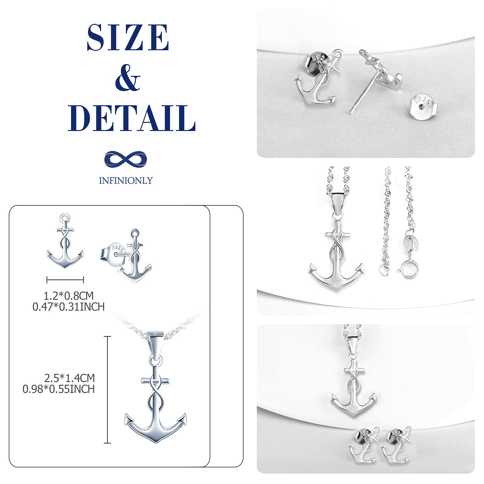 INFINIONLY Fashion Necklaces parure argento D-sets infinito ancora