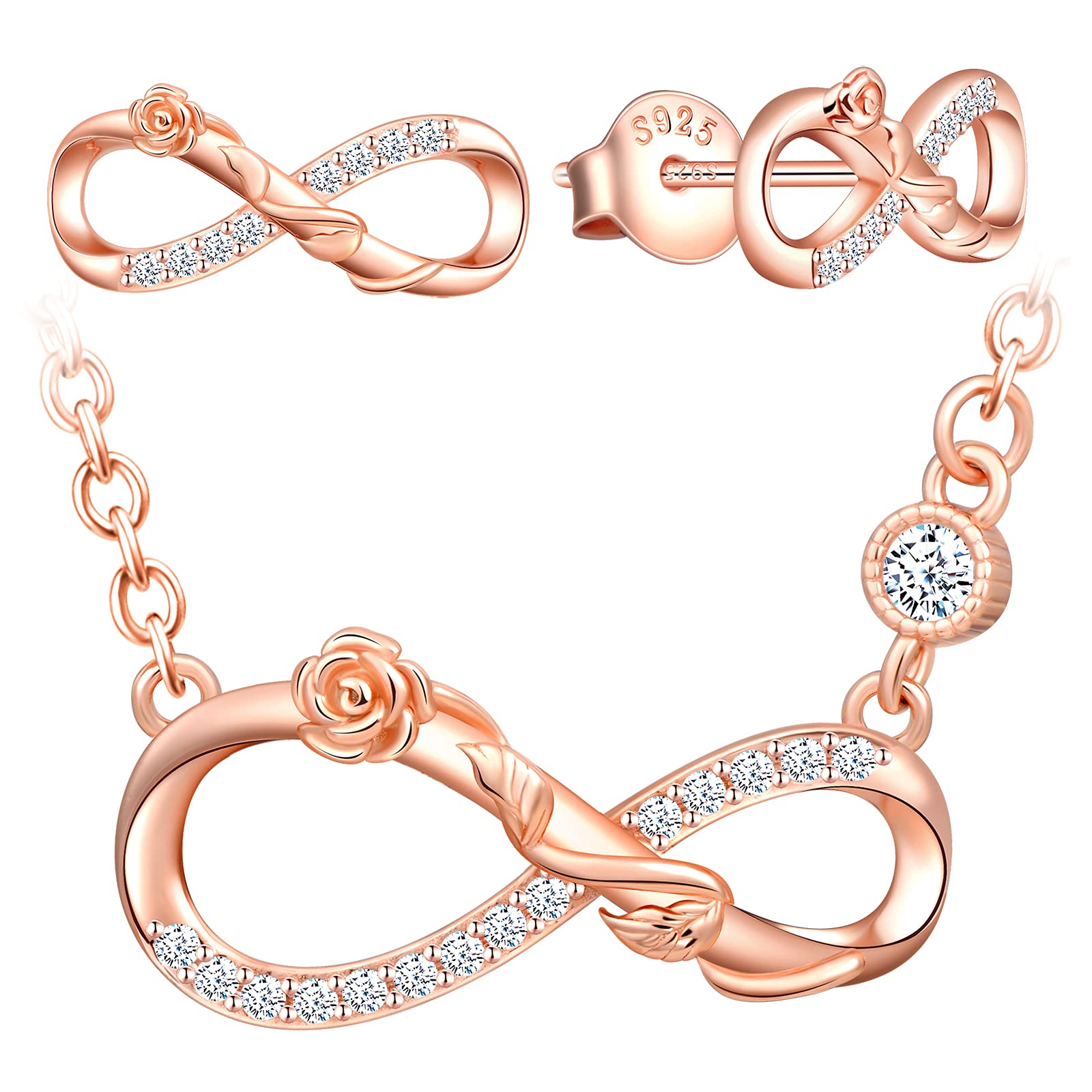 INFINIONLY Fashion Necklaces B parure argento fiore infinito