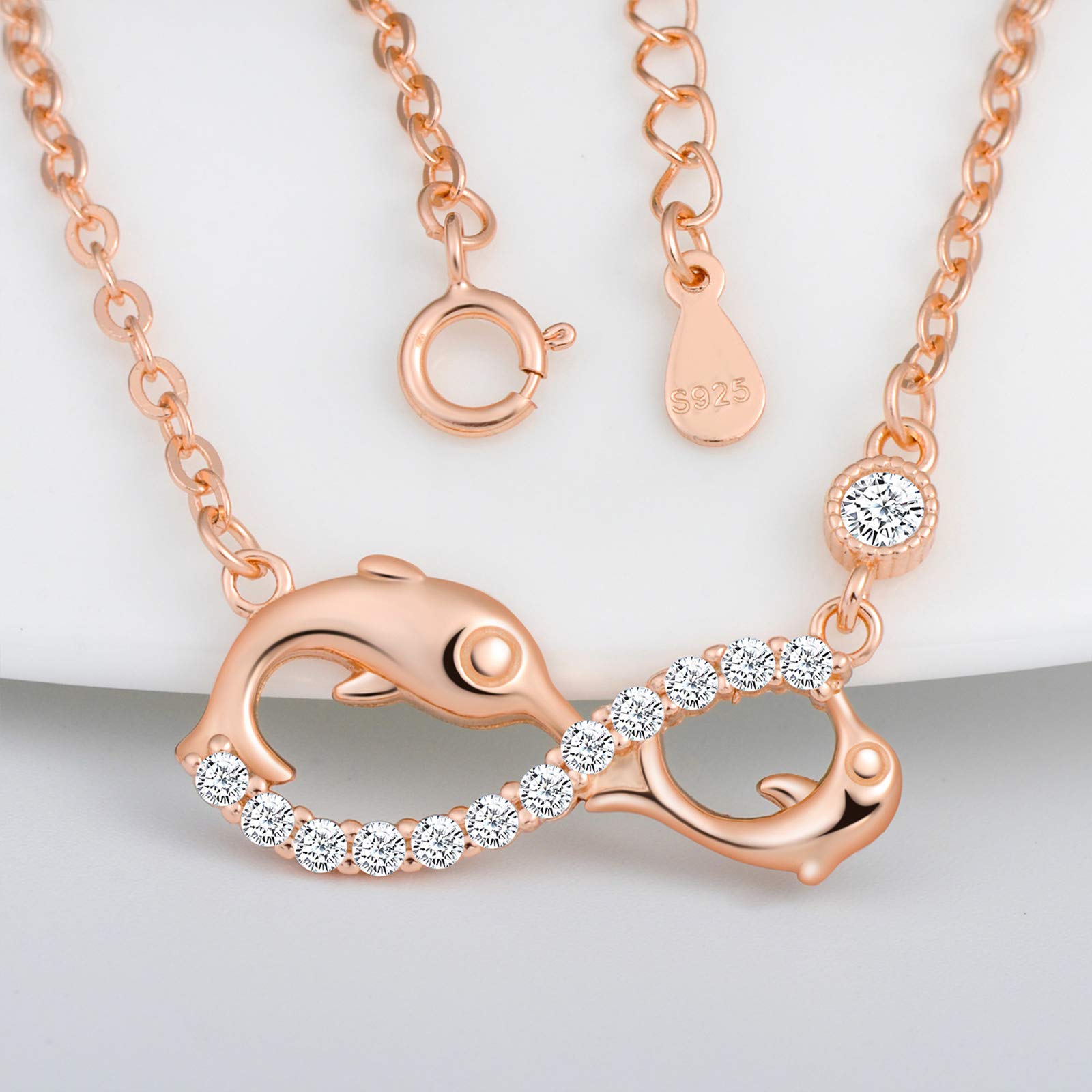 Infinionly Fashion parure collana delfino oro rosa zirconi