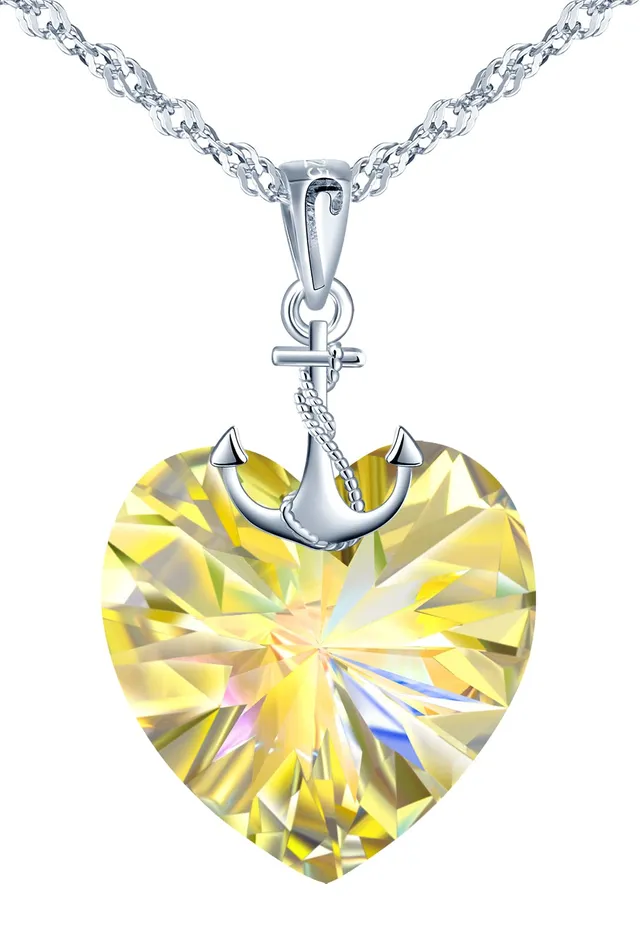 INFINIONLY Fashion Collana Cuore Oceano Gialla 45cm Argento