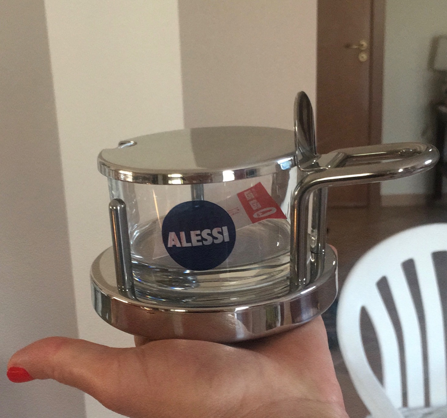 Alessi 5071 Formaggiera in Vetro e Acciaio 11 cm Sottsass