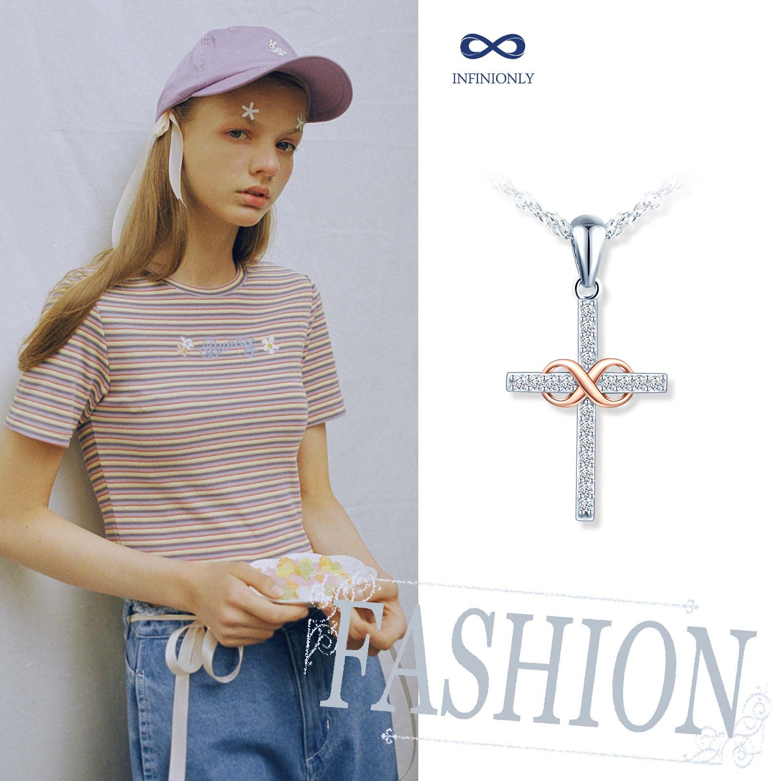INFINIONLY collana croce infinito bicolore argento B-collane