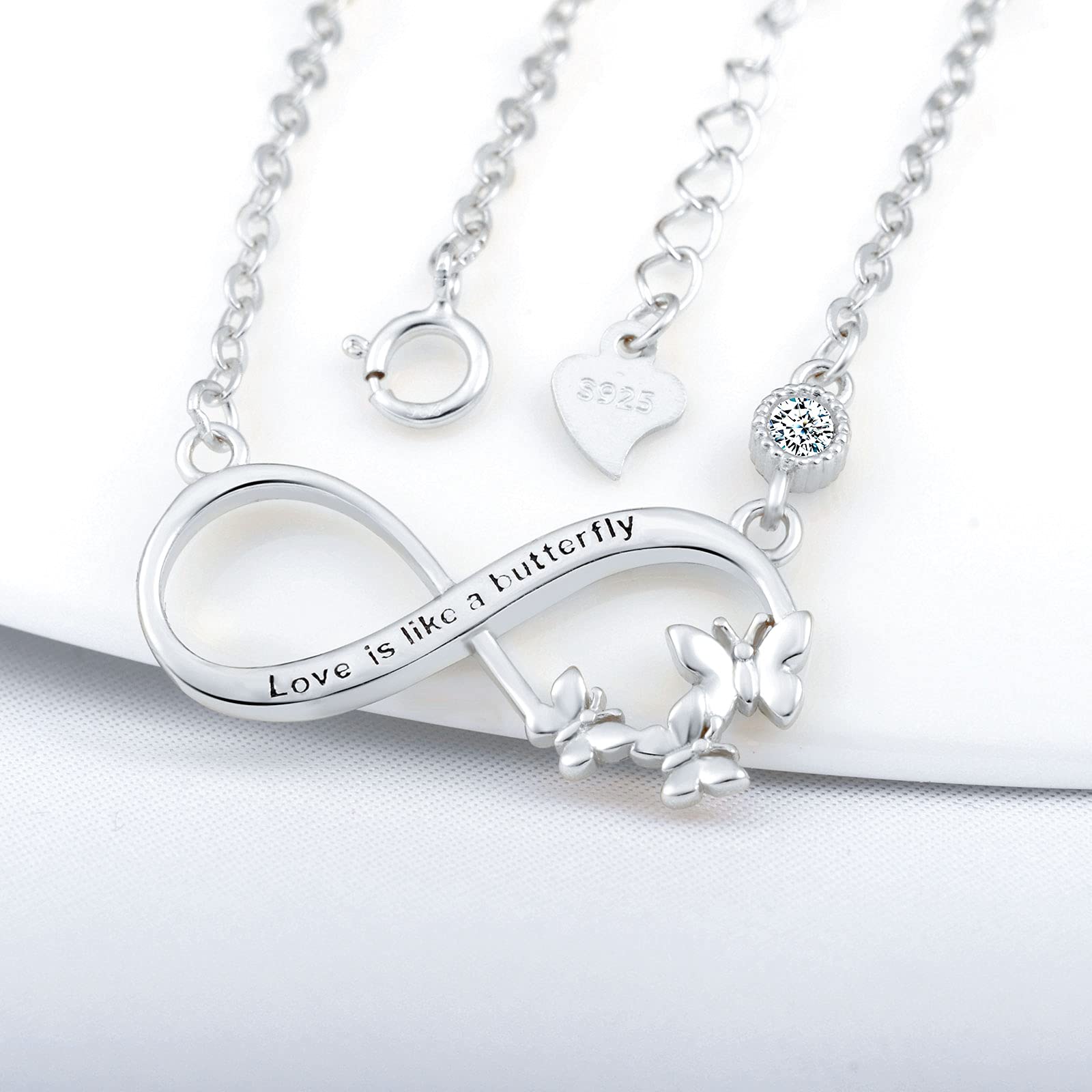 INFINIONLY Fashion Collana Farfalla Argento 925 Infinito Zirconi