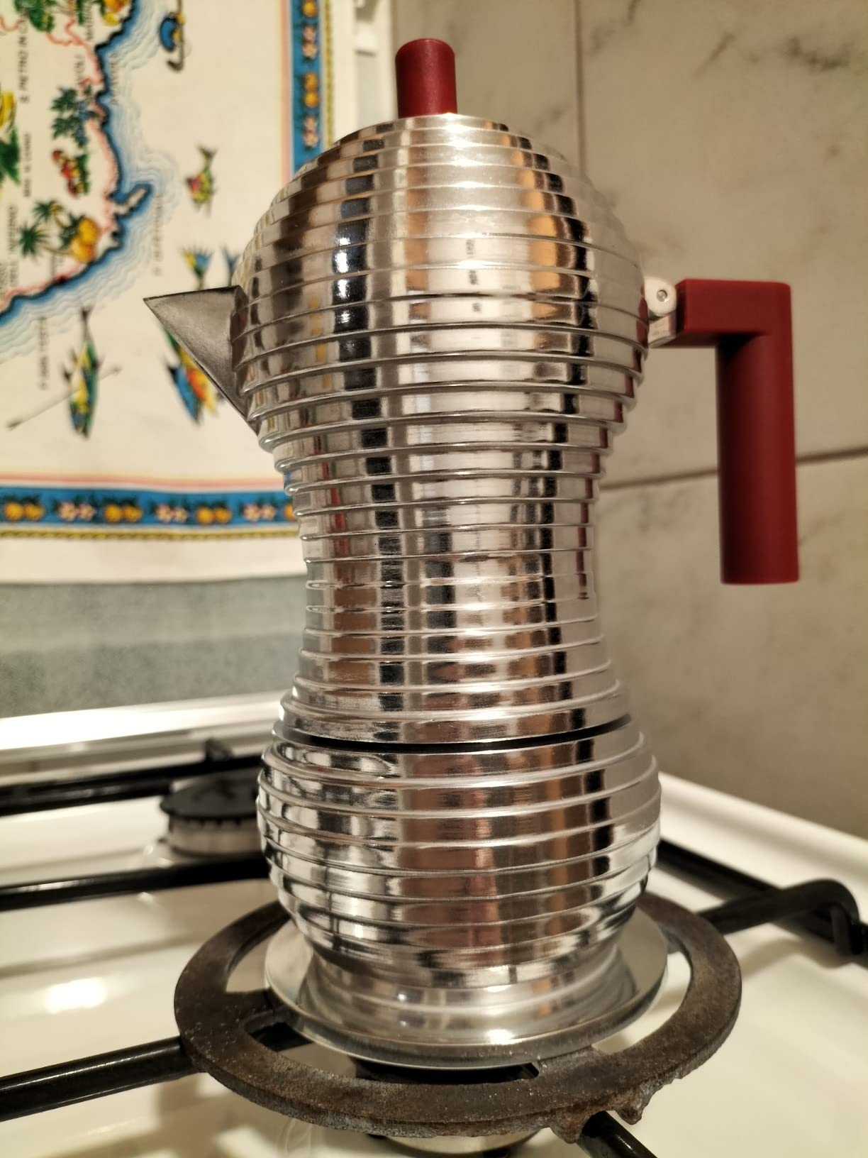 Alessi Pulcina Caffettiera Moka 3 Tazze Rossa Alluminio