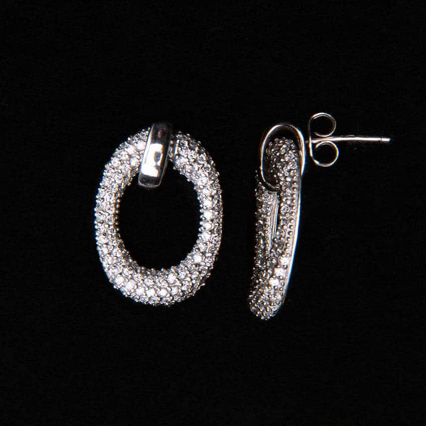 Chic Ad Hoc Orecchini perno argento ovali pave zirconi