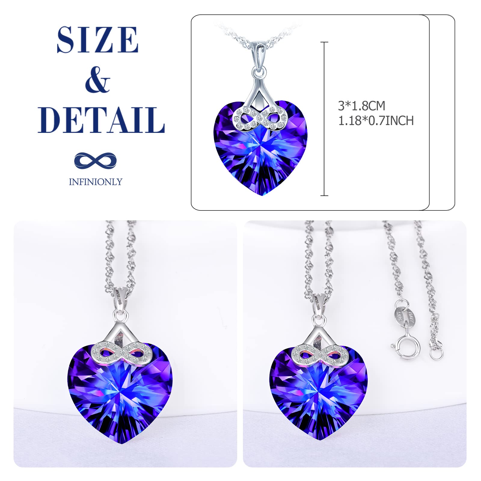 INFINIONLY Fashion Collana Cuore Cristallo Viola Argento 925