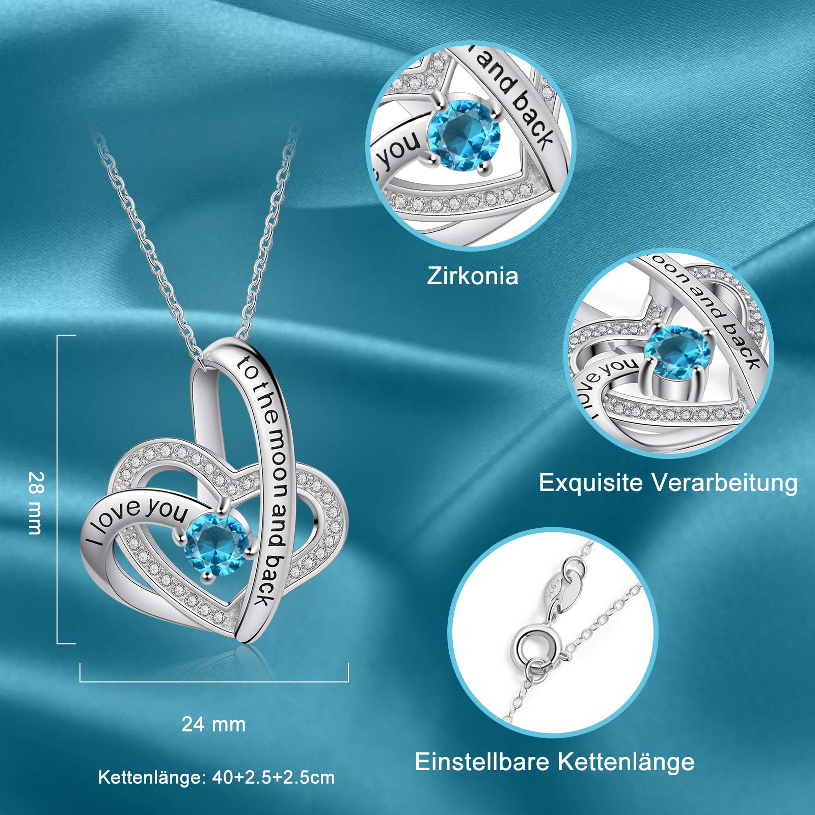 Jessemade Cuore Collana Argento 925 Birthstone Zirconi