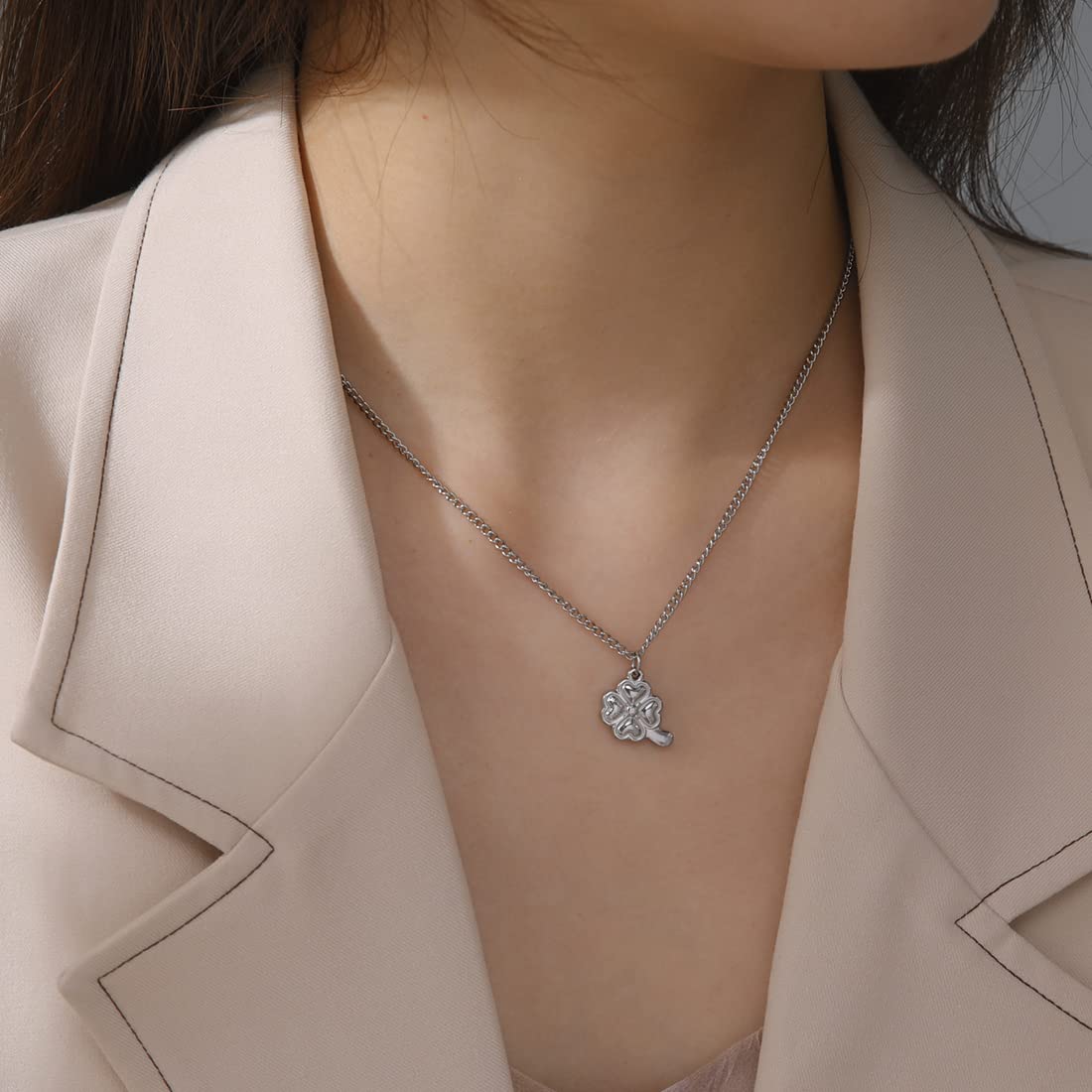 EUEAVAN Necklaces Collana Quadrifoglio Argento Amuleto