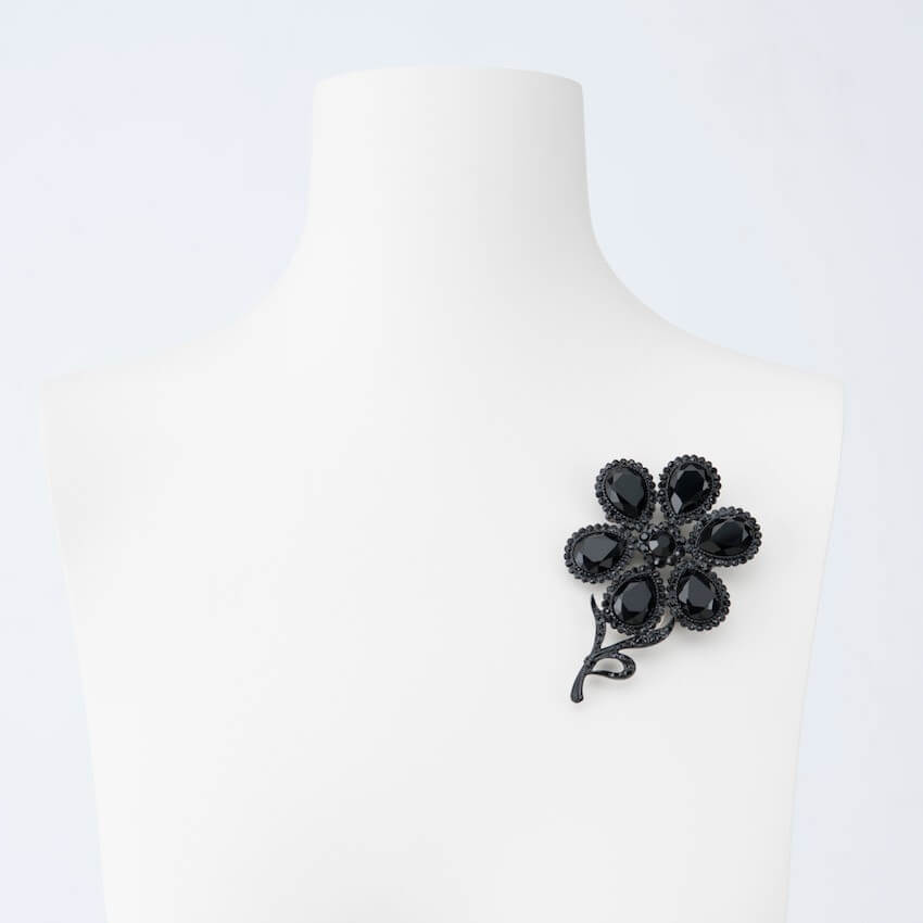 Chic Ad Hoc Spille spilla fiore cristallo nero