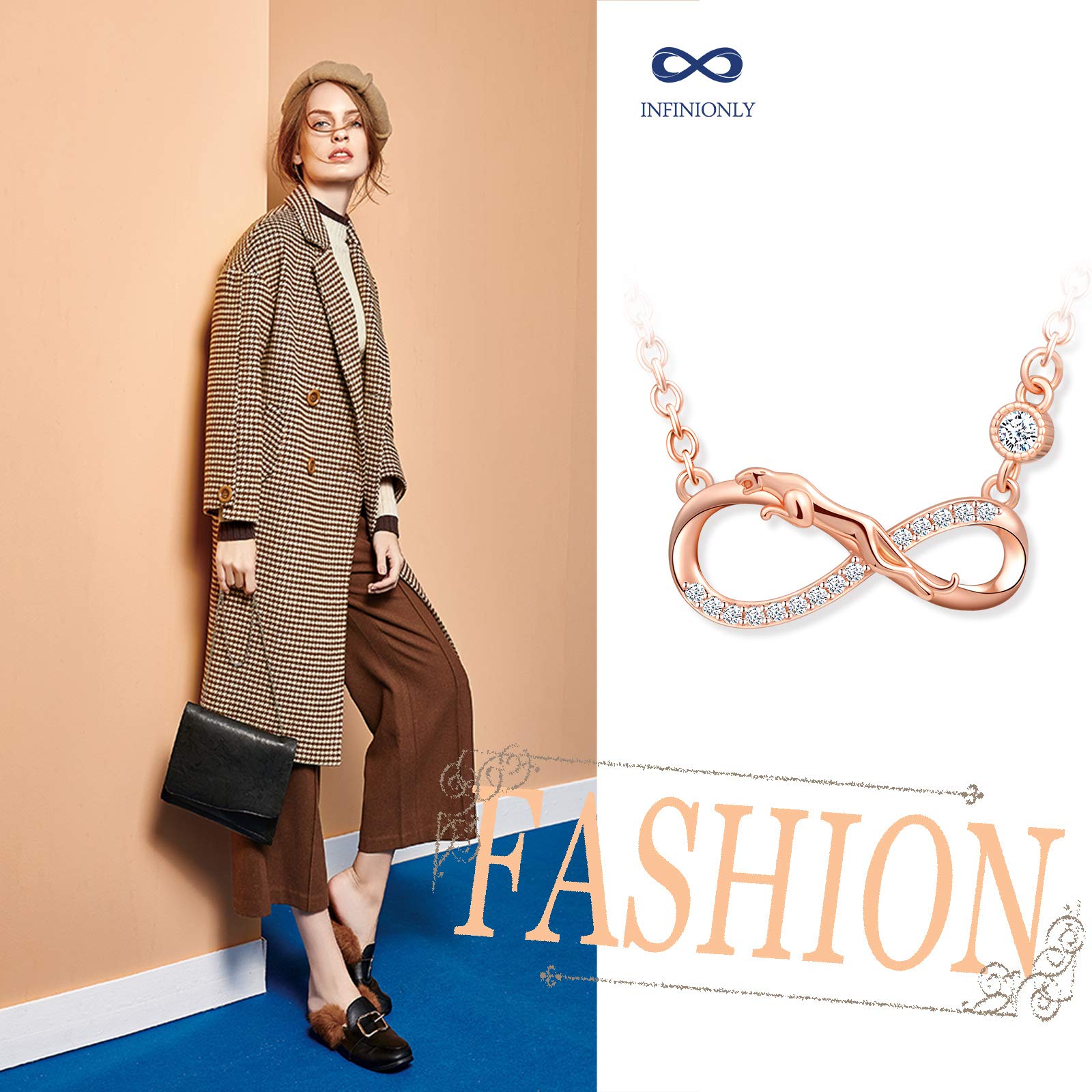 INFINIONLY Fashion Collana oro rosa infinito leopardo