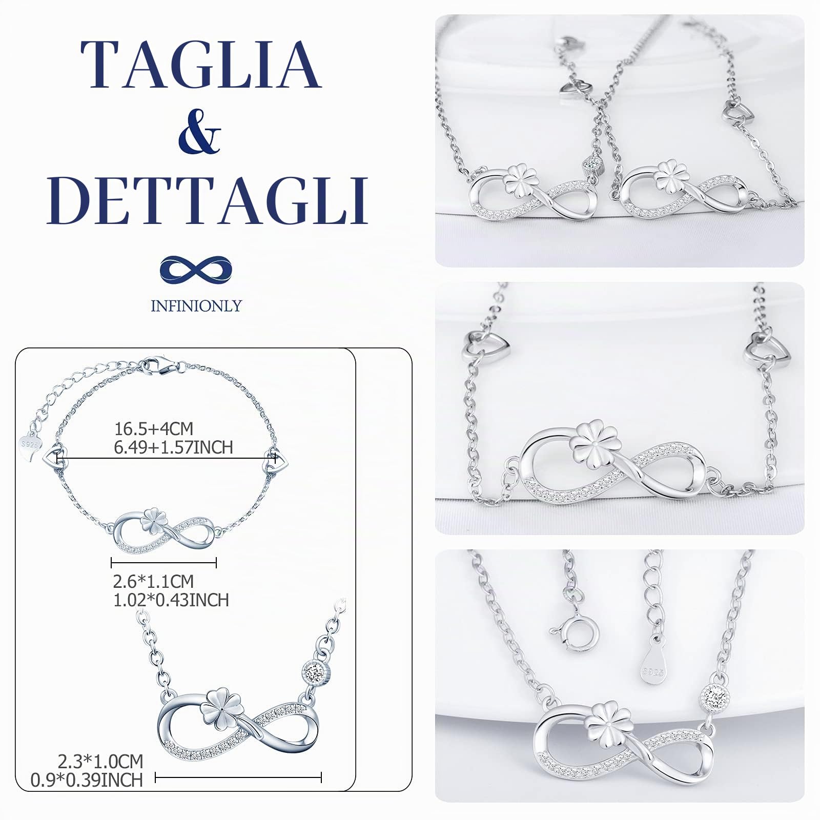 INFINIONLY Fashion Necklaces parure B argento trifoglio