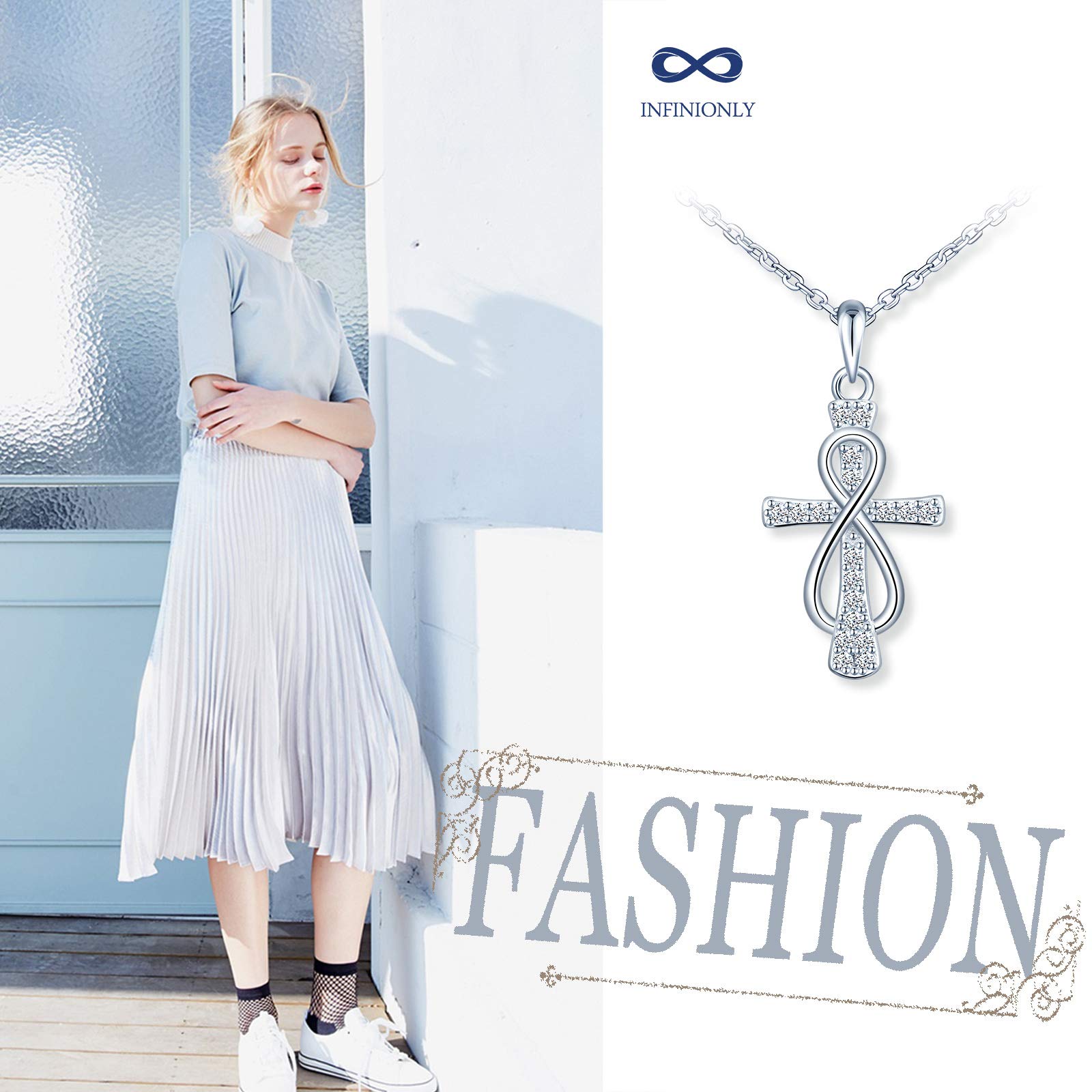 INFINIONLY Fashion Croce Collana Argento 925 Zircone