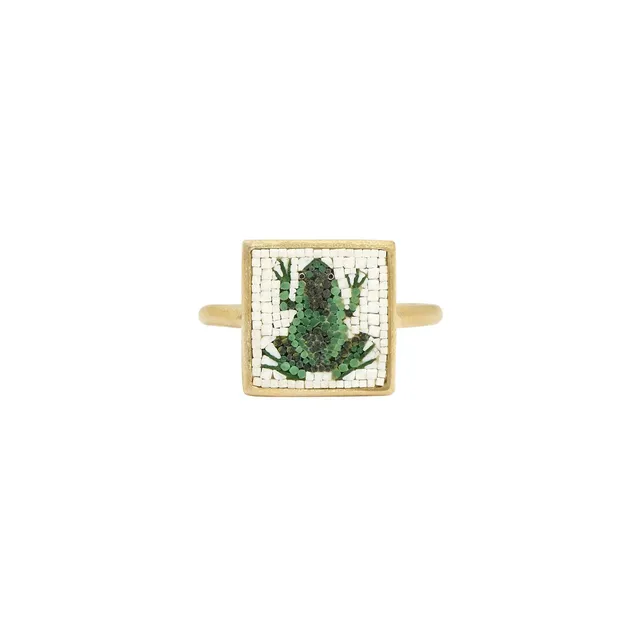 Le Sibille Anelli Frog Ring anello oro micromosaico