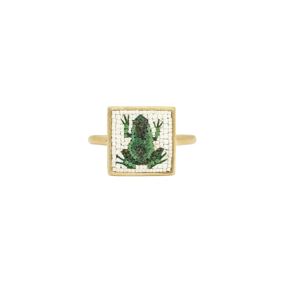Le Sibille Anelli Frog Ring anello oro micromosaico
