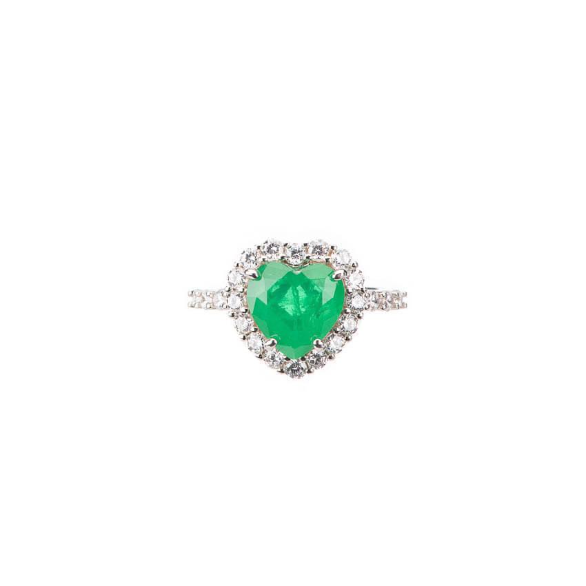 Chic Ad Hoc Anello Cuore Verde Smeraldo Zirconi