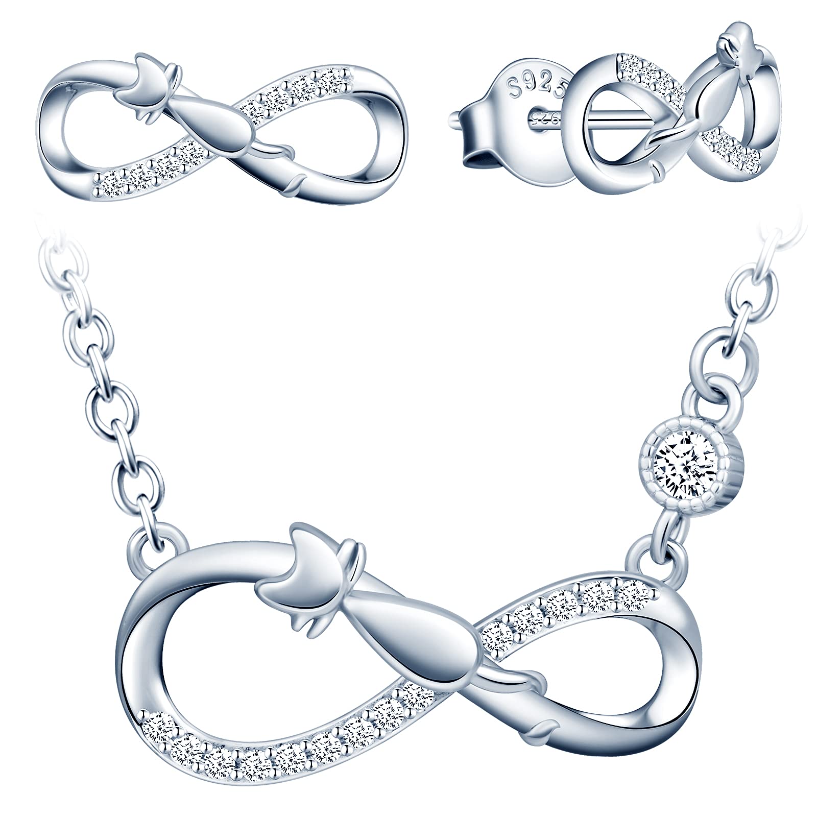 Infinionly parure A collana bracciale orecchini argento