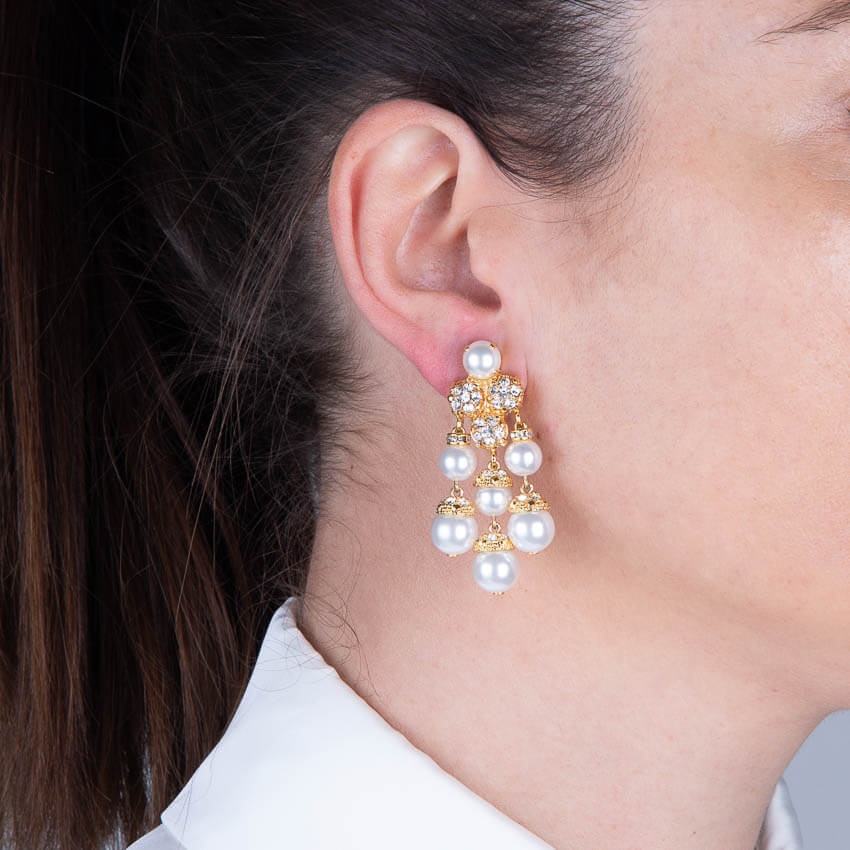 Chic Ad Hoc Orecchini clip perle oro cristalli