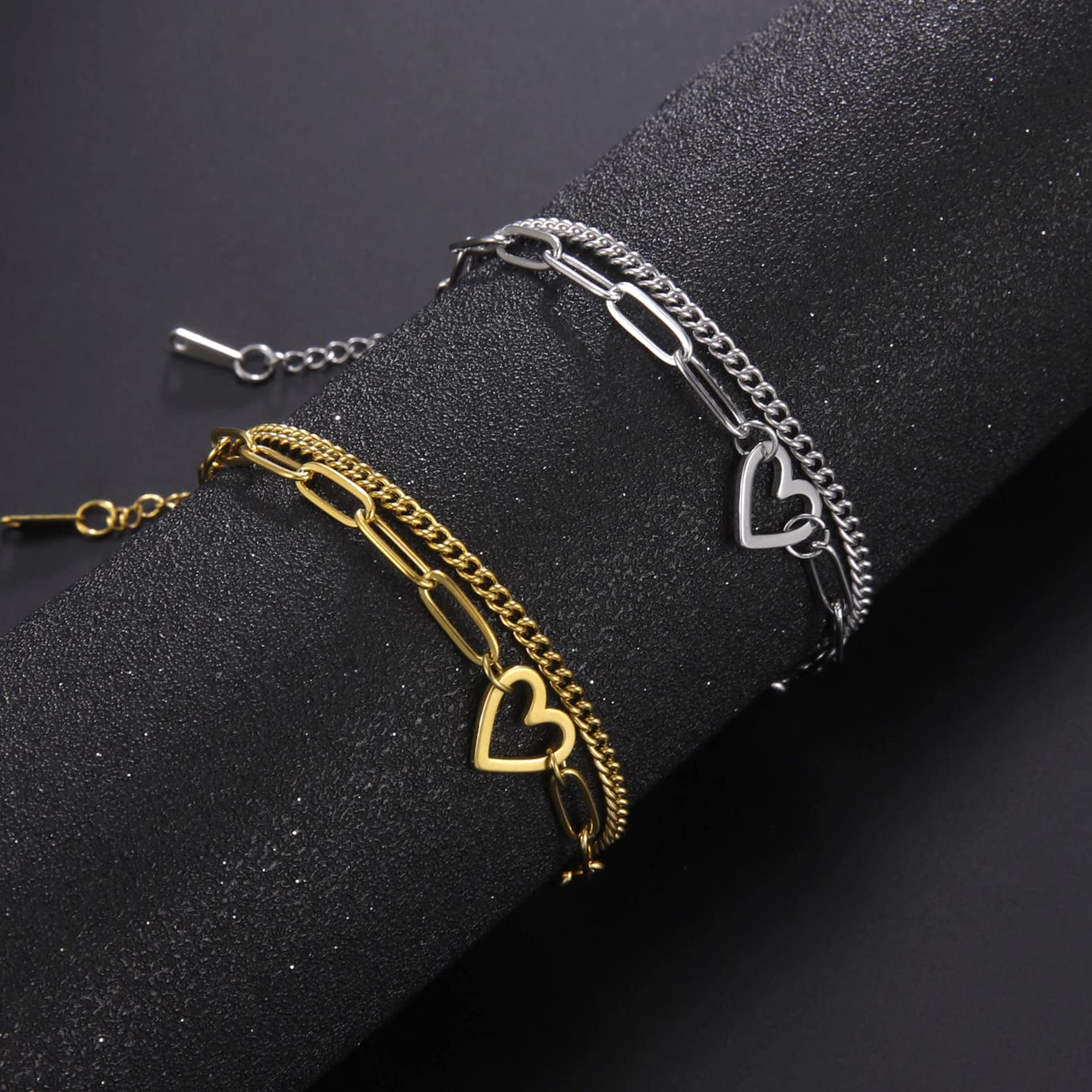 EUEAVAN Bracelets bracciale cuore argento a strati donna