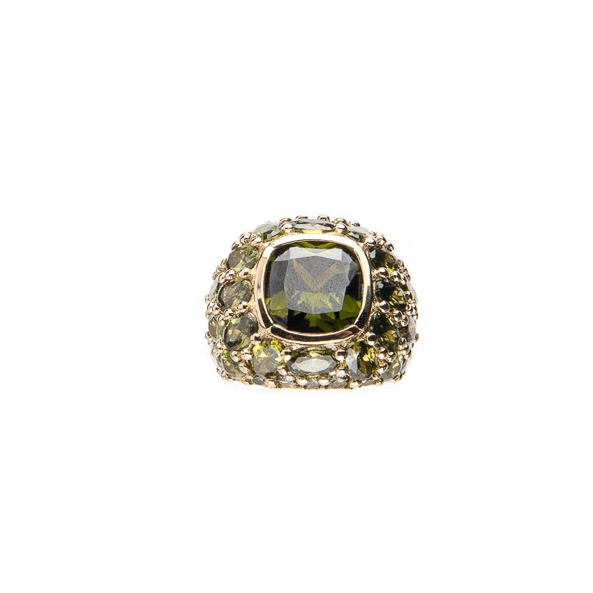 Chic Ad Hoc Anello fascia bombata argento oro zirconi verdi