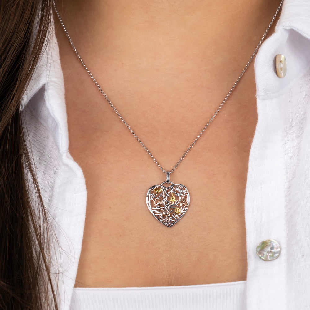 Engelsrufer Collana Albero Vita Cuore Argento 925 Tricolor