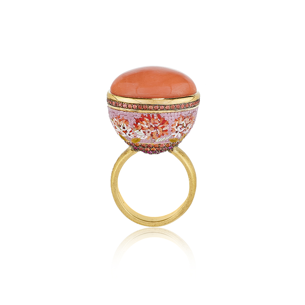 Le Sibille Boule Ring anello oro corallo zaffiri mosaico