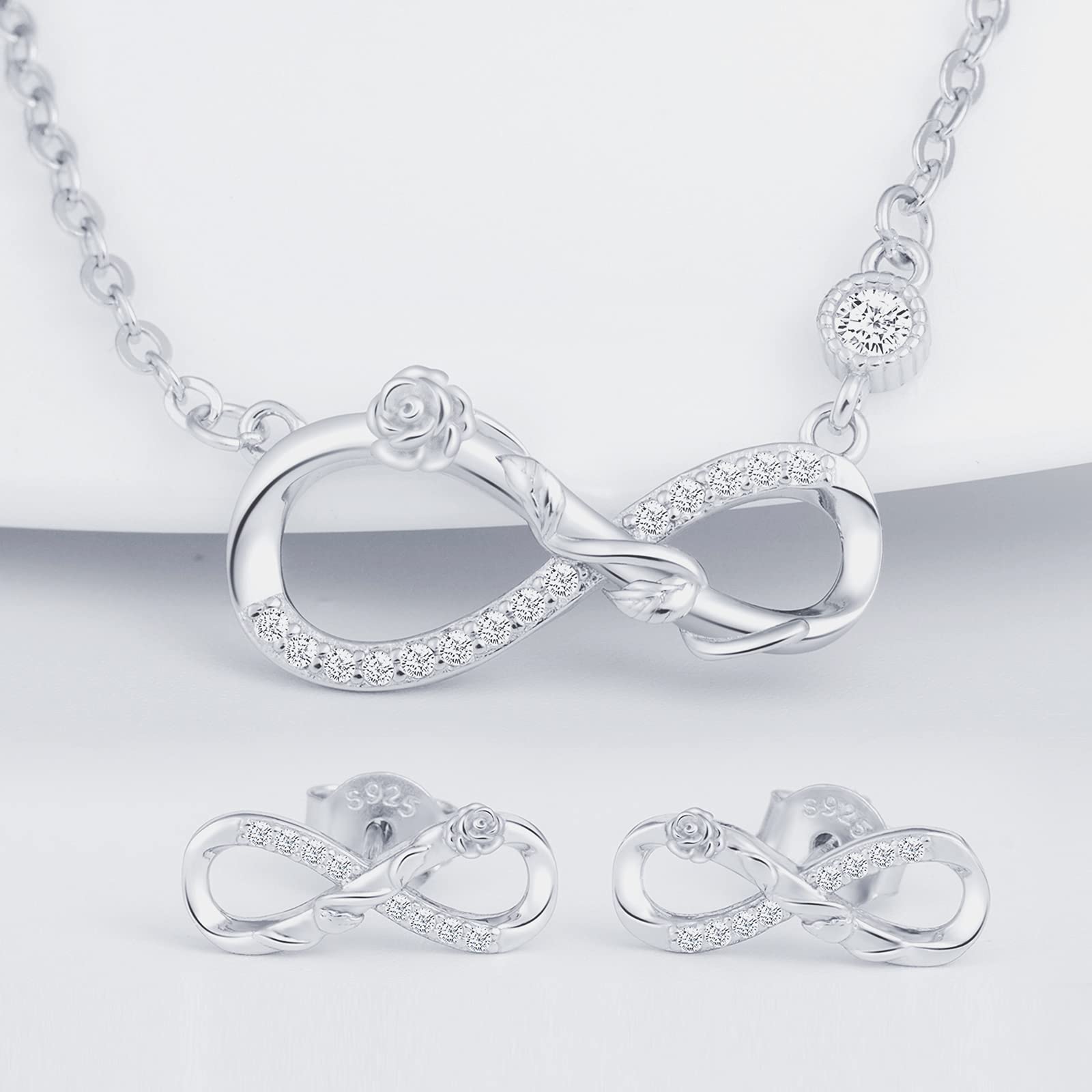INFINIONLY Fashion Necklaces parure argento 925 fiore rosa