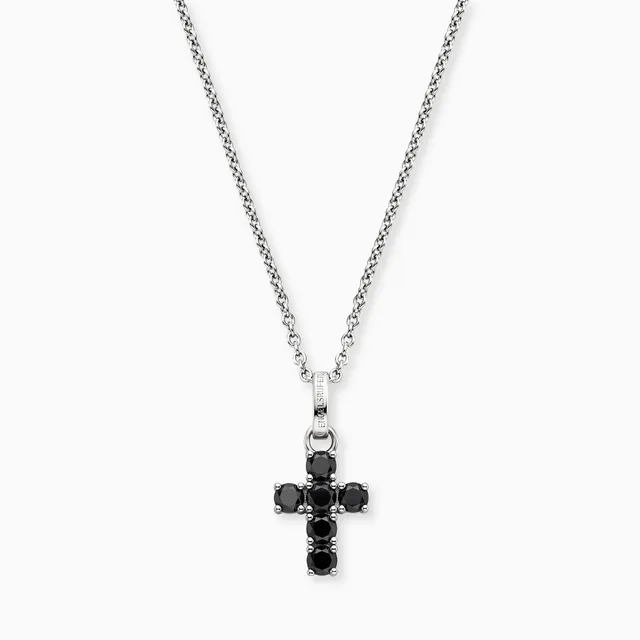 Engelsrufer Kreuz Collana Argento 925 Croce Zirconia Nera