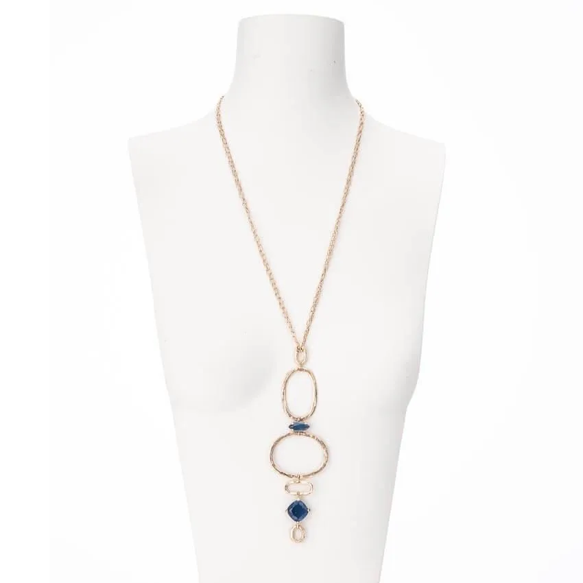 Chic Ad Hoc Collana lunga oro ciondolo blu pietra dura