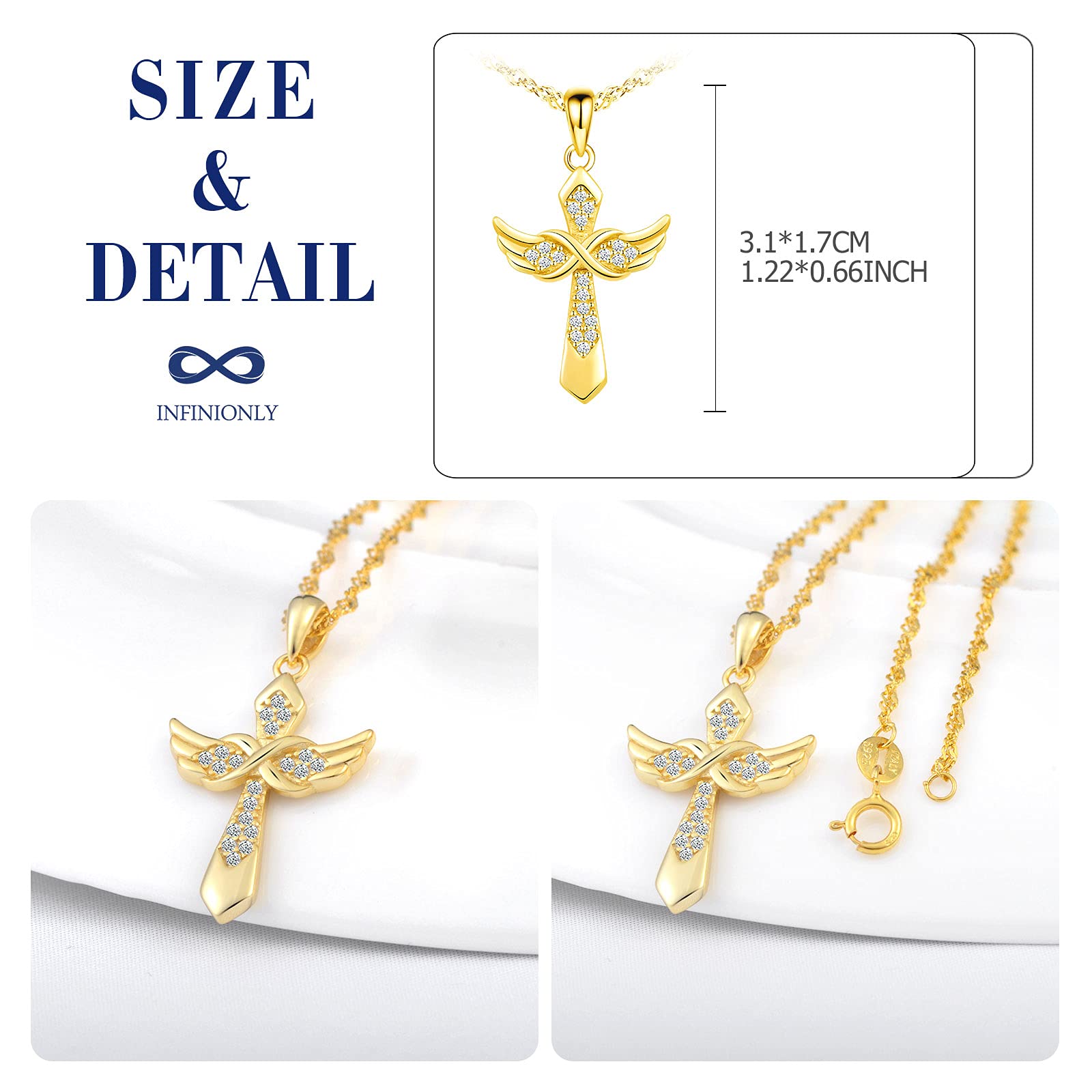 INFINIONLY Fashion Necklaces collana croce ala oro argento 925