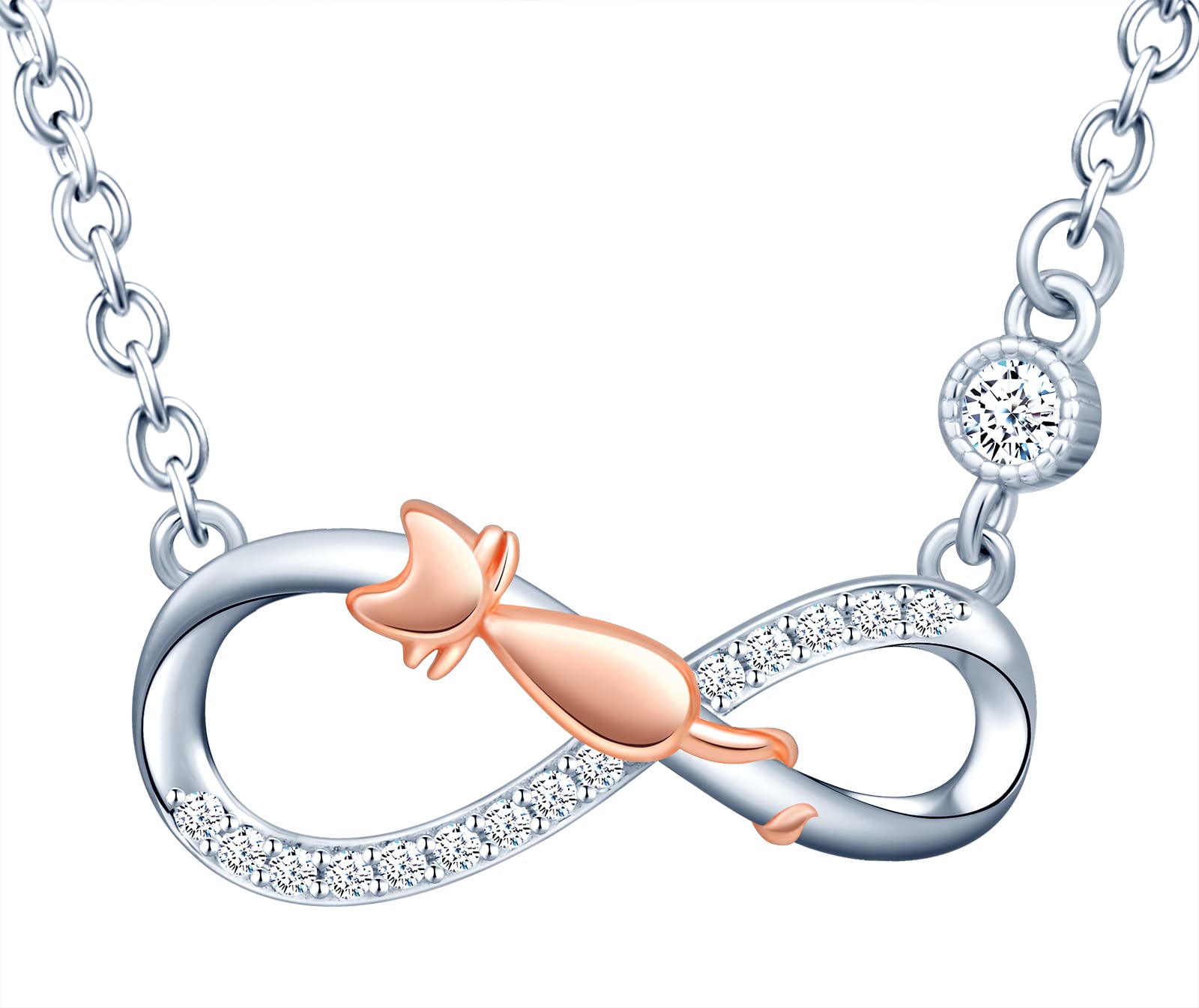INFINIONLY Fashion Collana Gattino Oro Rosa Argento 925