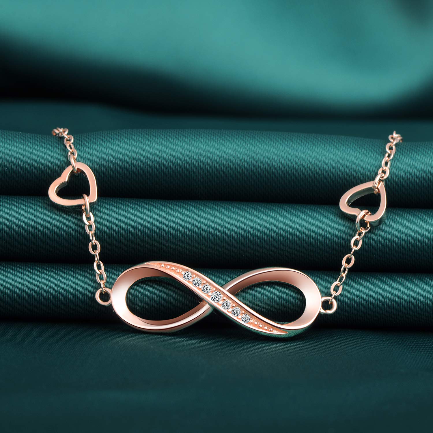 INFINIONLY Bracciale Infinito Argento 925 Zirconi Oro Rosa