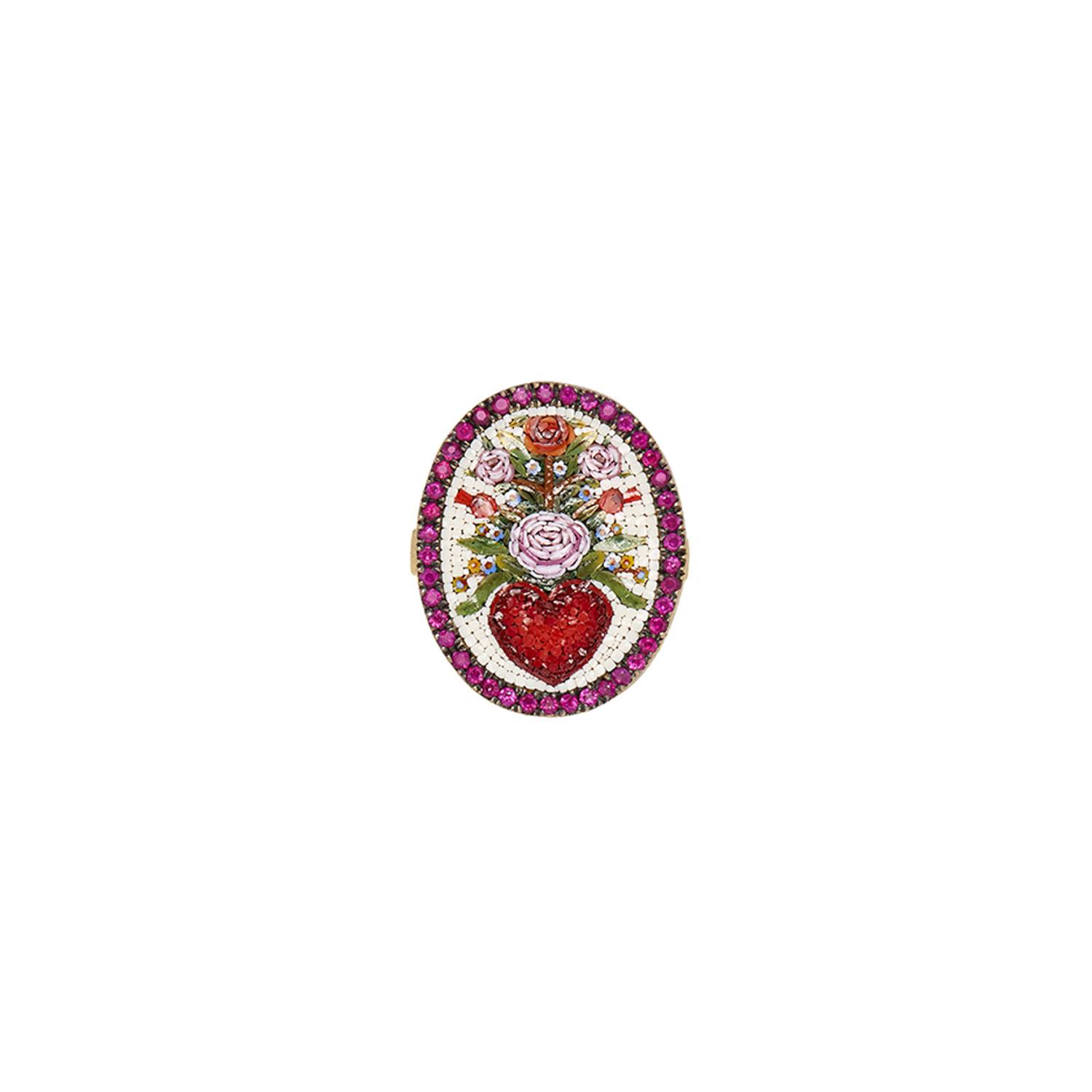 Le Sibille Flower Heart anello oro 18ct rubini rossi