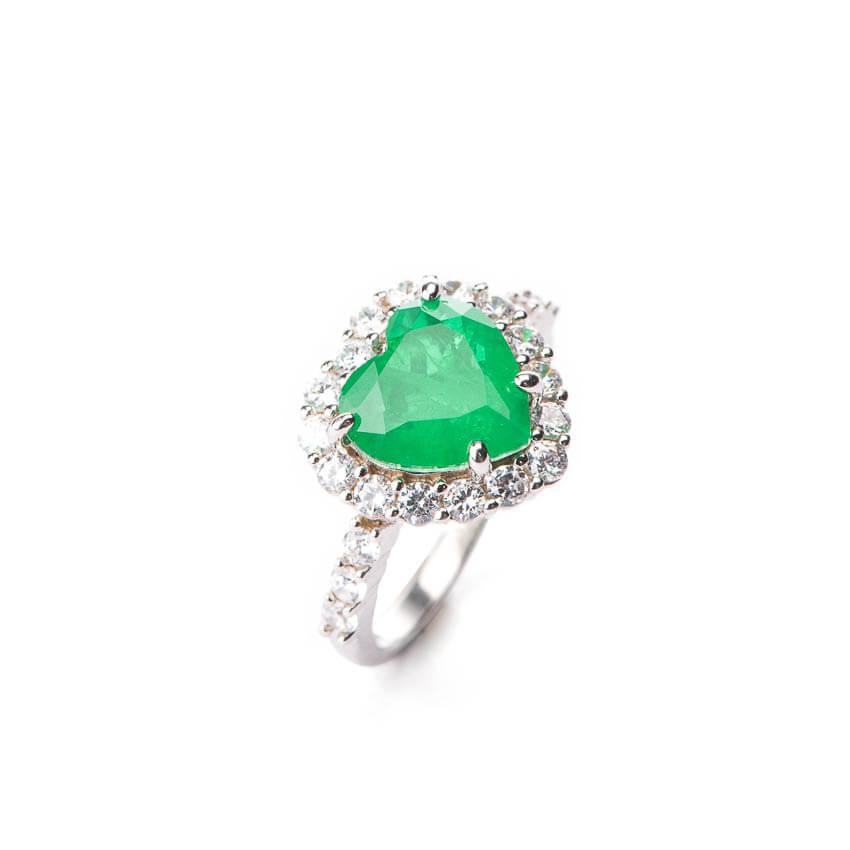 Chic Ad Hoc Anello Cuore Verde Smeraldo Zirconi