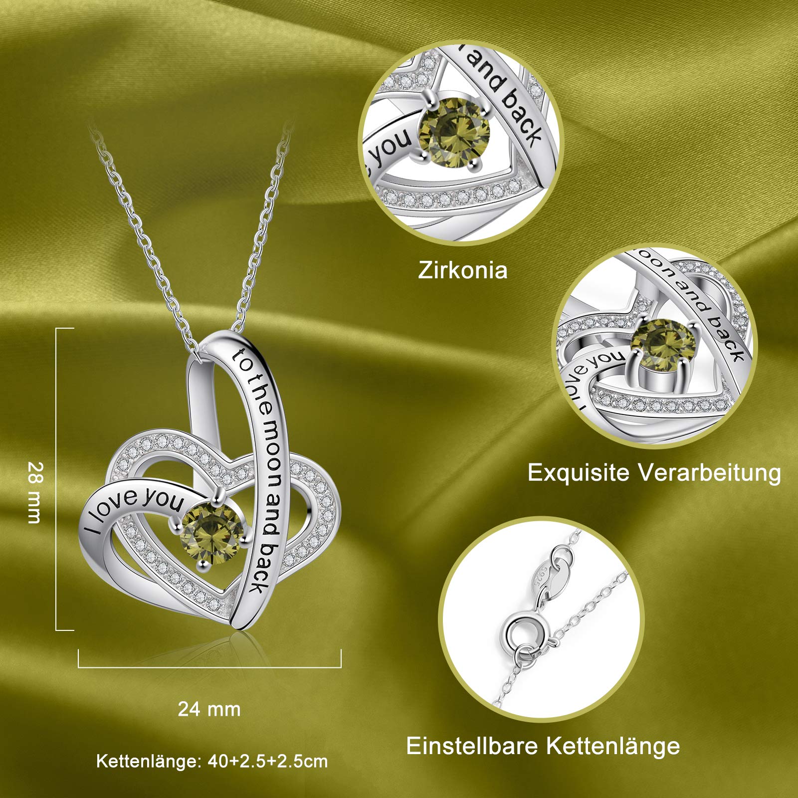 Jessemade Cuore Collana Argento 925 Birthstone Zirconi