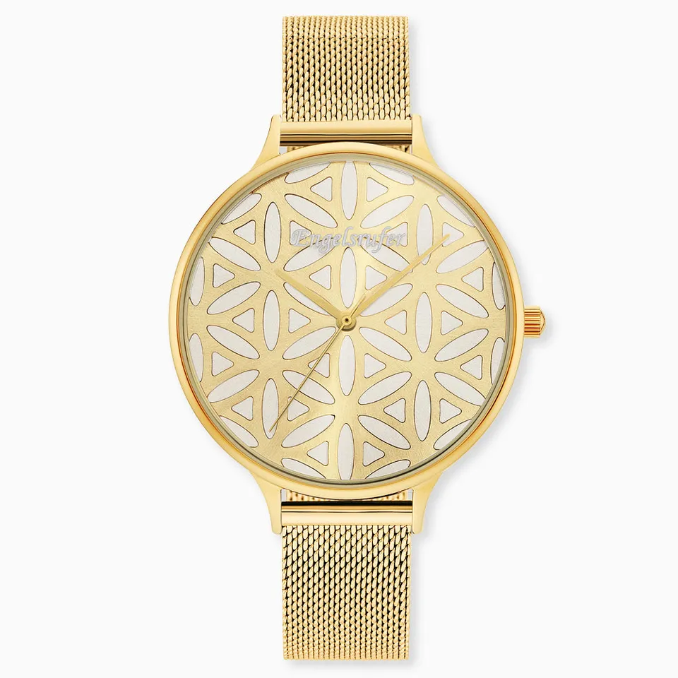 Engelsrufer Lebensblume Orologio Acciaio Oro Mesh Beige