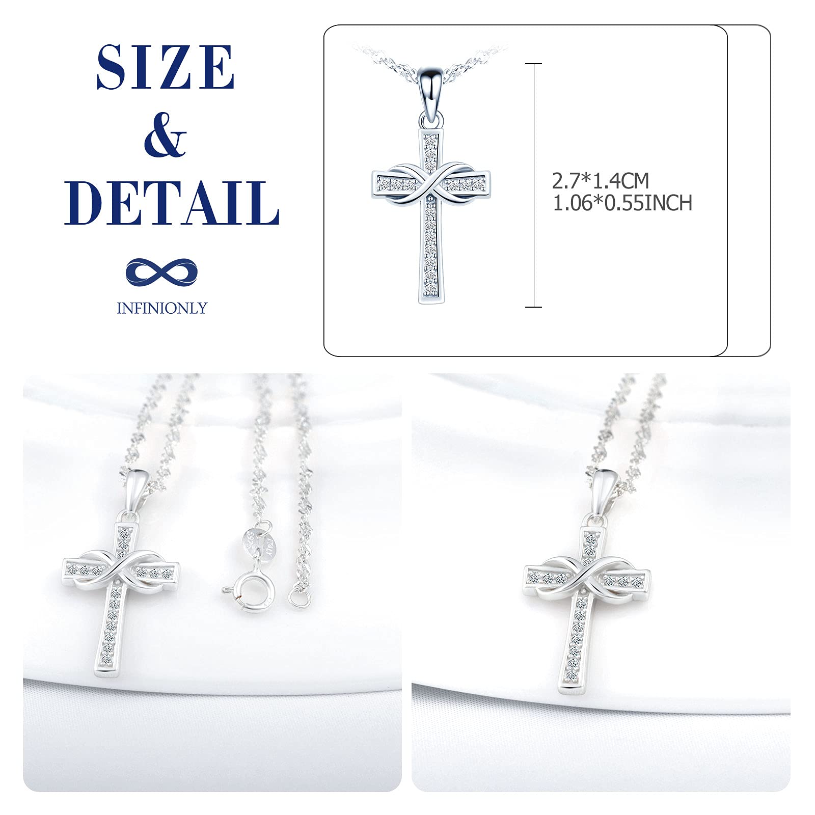 INFINIONLY Fashion Necklaces collana croce infinito argento 925