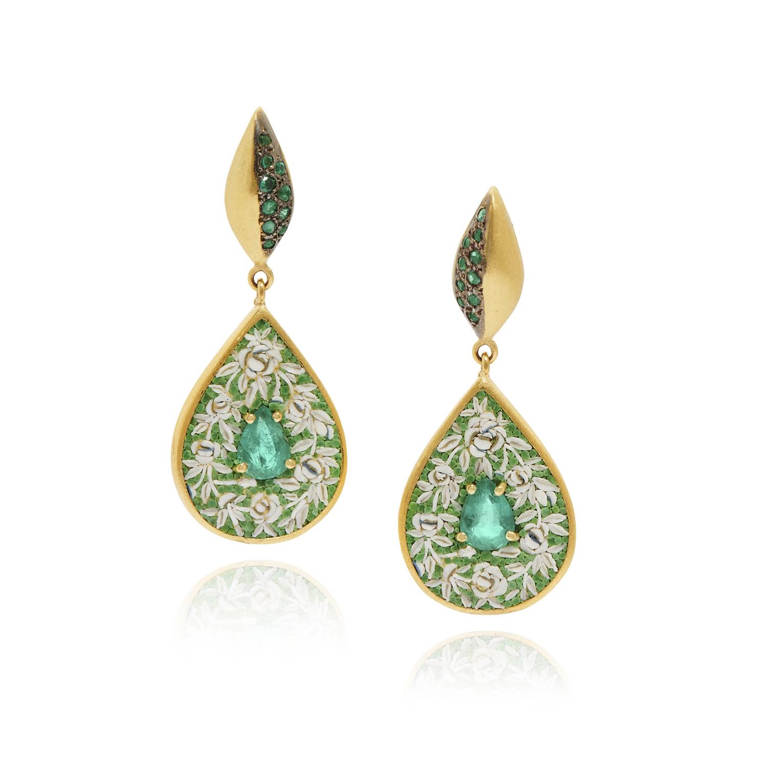 Le Sibille Greenery Earrings oro giallo smeraldi