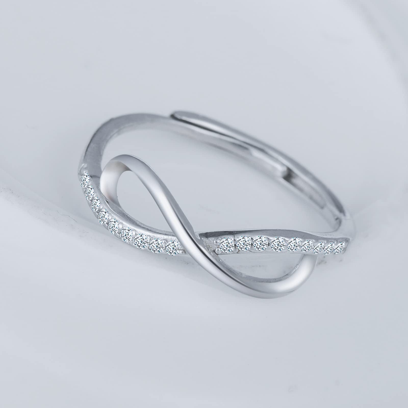 Infinionly Fashion anello infinito aperto argento 925 zircone