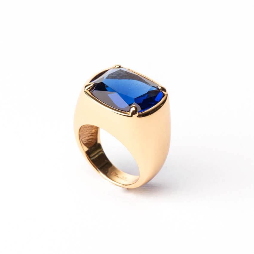 Chic Ad Hoc Anello Pietra Blu Zaffiro Oro Argento