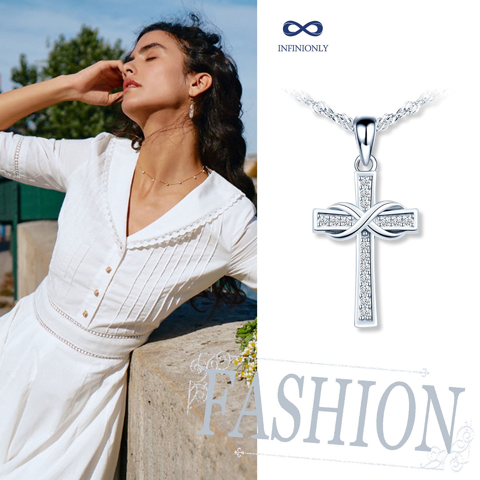 INFINIONLY Fashion Necklaces collana croce infinito argento 925