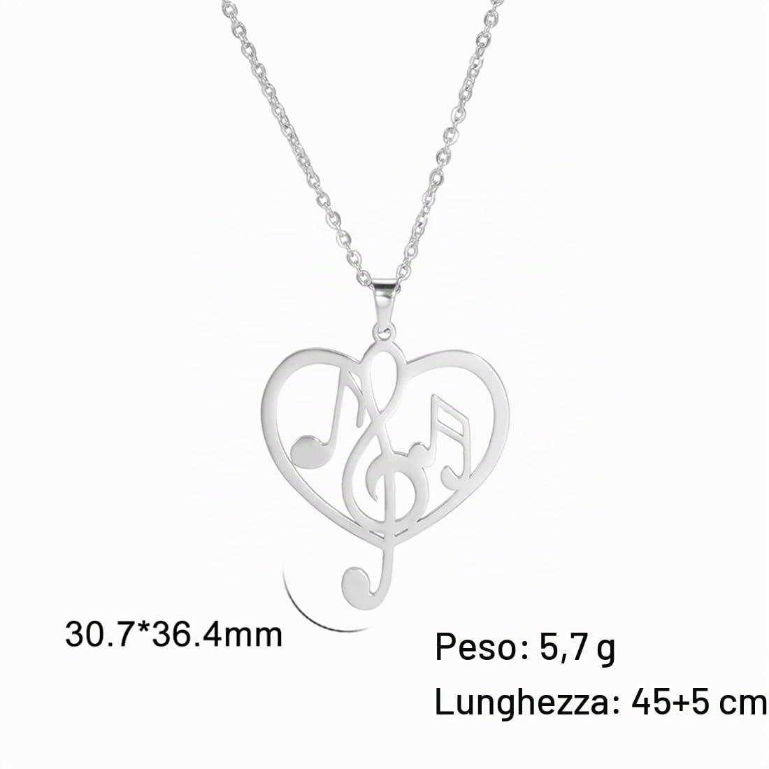 EUEAVAN Necklaces collana nota musicale cuore argento
