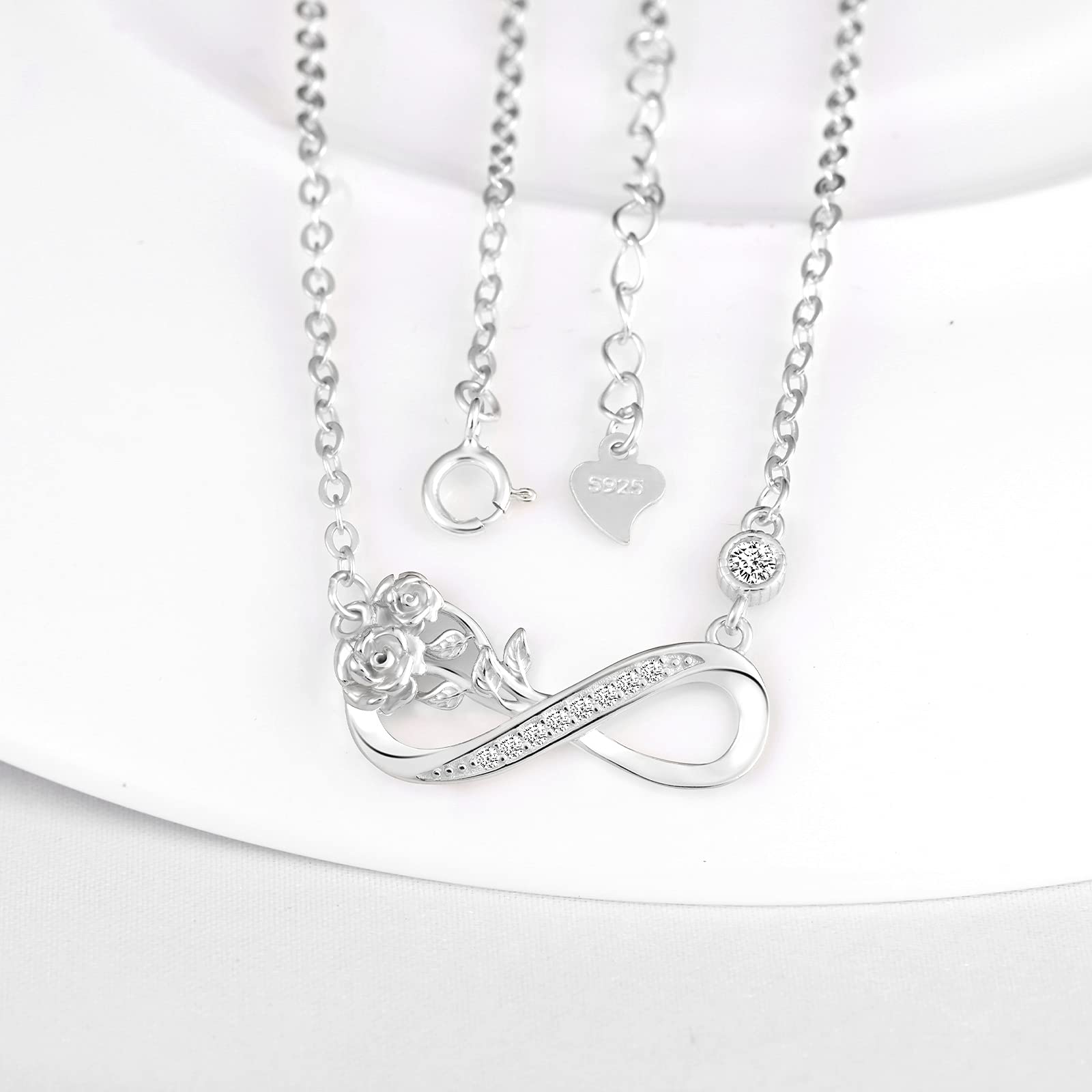 INFINIONLY Fashion Necklaces collana C argento fiore zircone