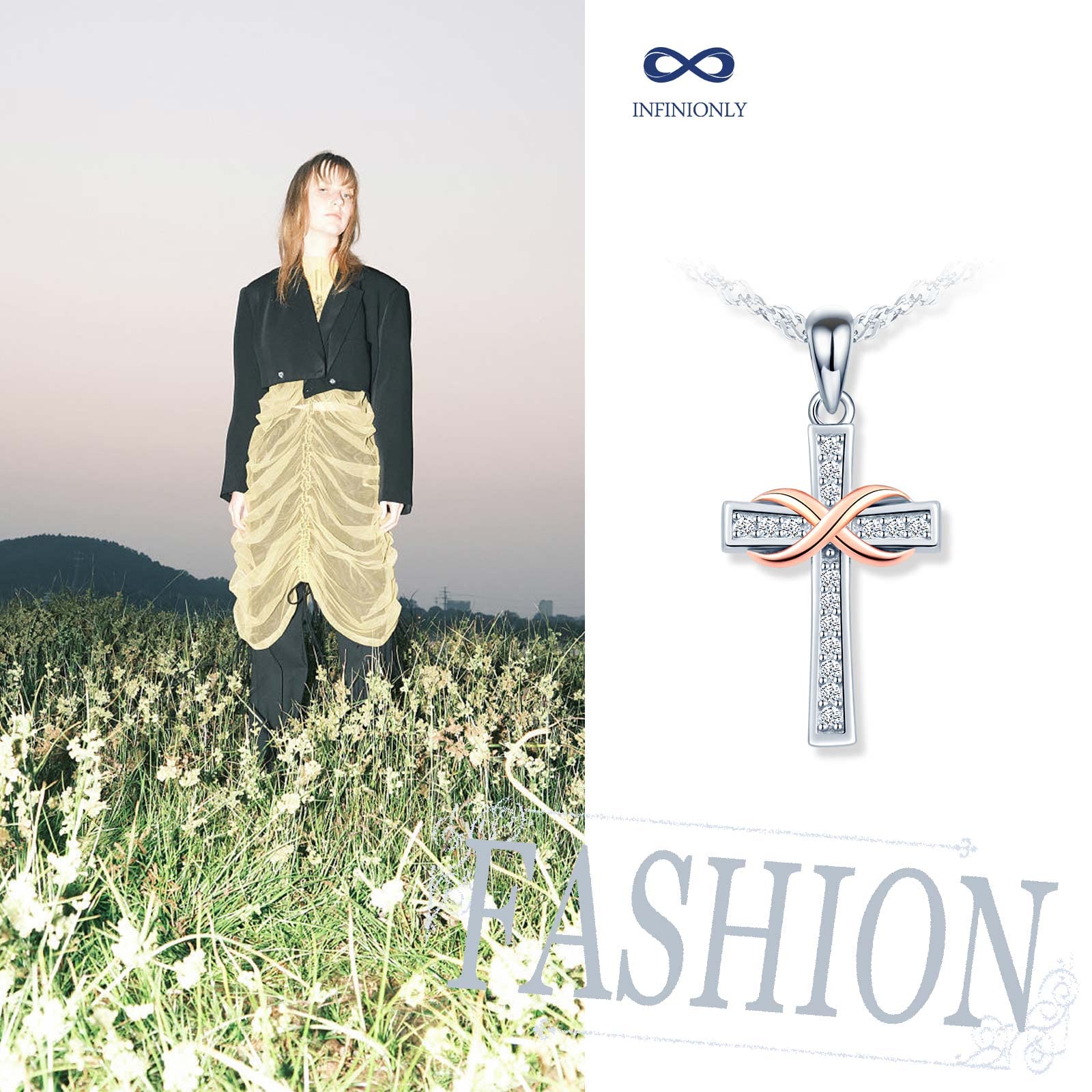 INFINIONLY Fashion Necklaces B-collane collana argento croce