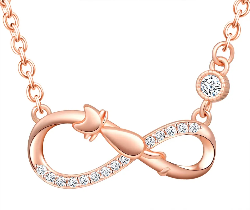 INFINIONLY Fashion Necklaces collana oro rosa infinito gatto