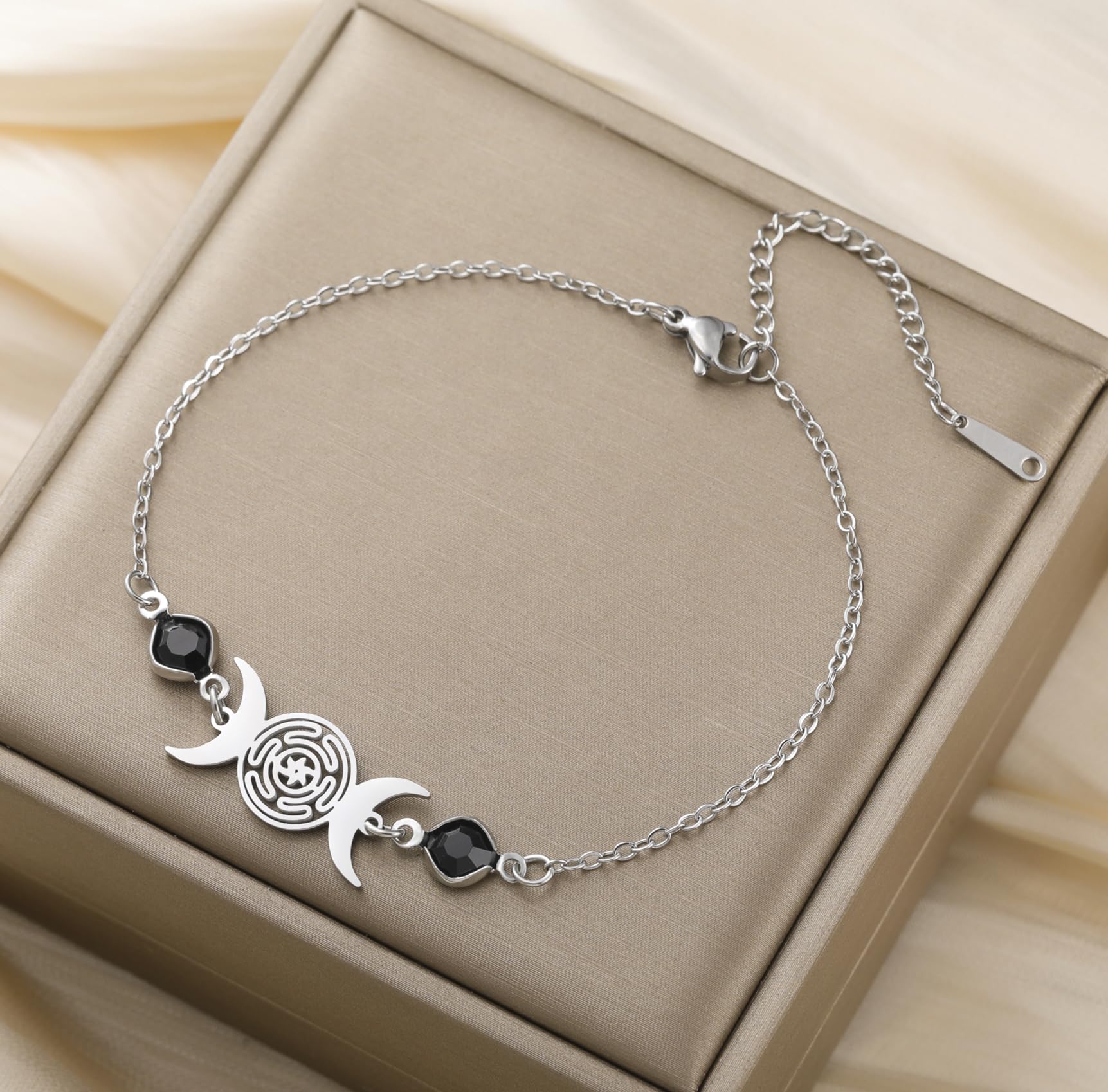 Eueavan Bracelets Bracciale Hecate Tripla Luna Argento Regolabile